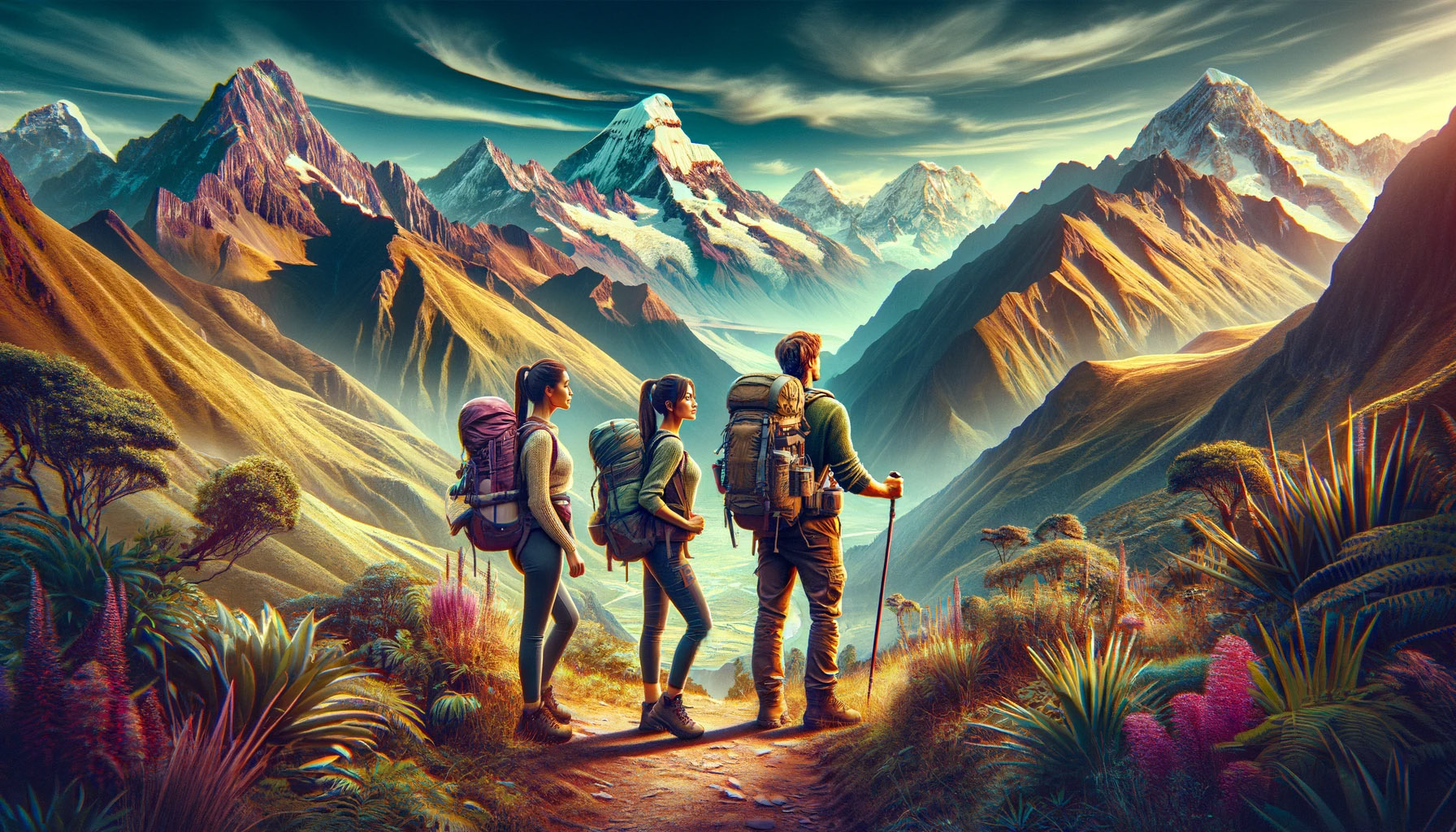 hikers in the Andes Mountains